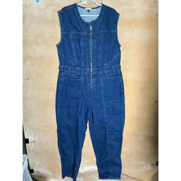Universal Thread Denim Jumpsuit Sleeveless Full Zip Dark Wash Women's Size 16 - Picture 3 of 12